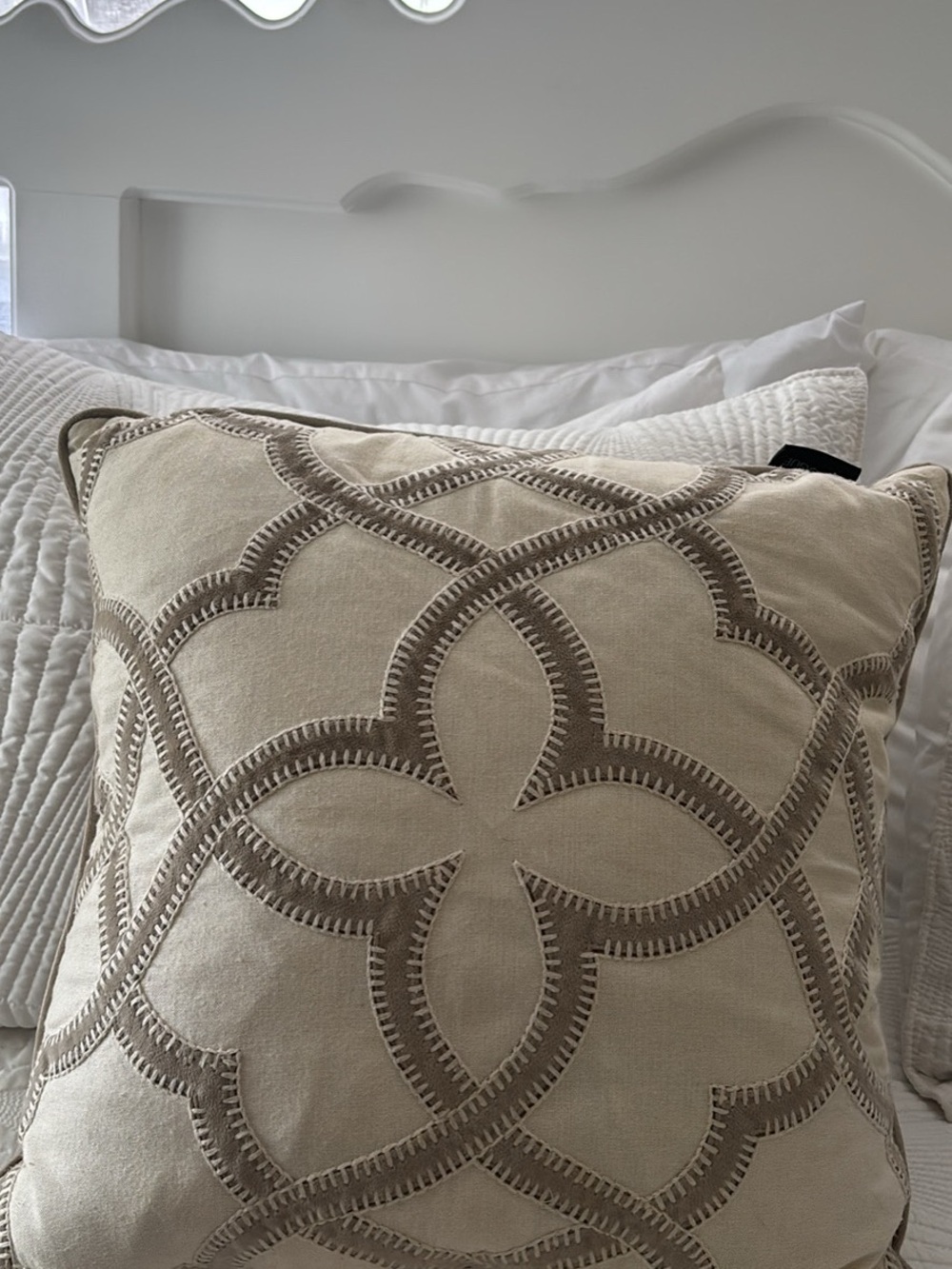Envogue Beige & Taupe Geometric Embroidered Accent Pillow